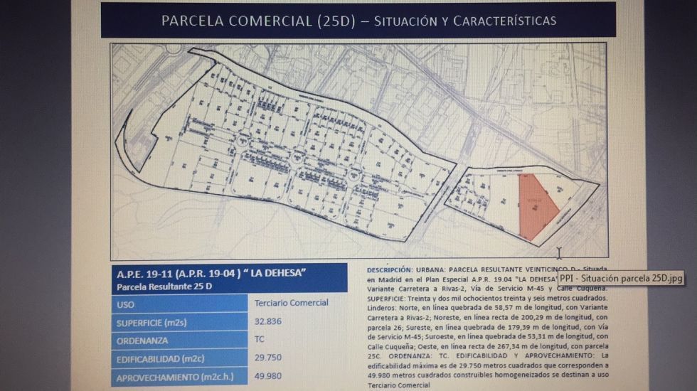 Fotografa de venta de suelo comercial 32.000 m2 Vicalvaro